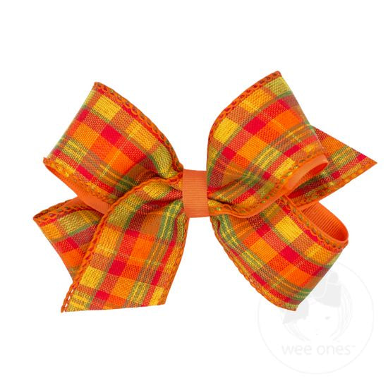 Wee Ones Medium Autumn Plaid Ribbon and Grosgrain Overlay Hair Bow