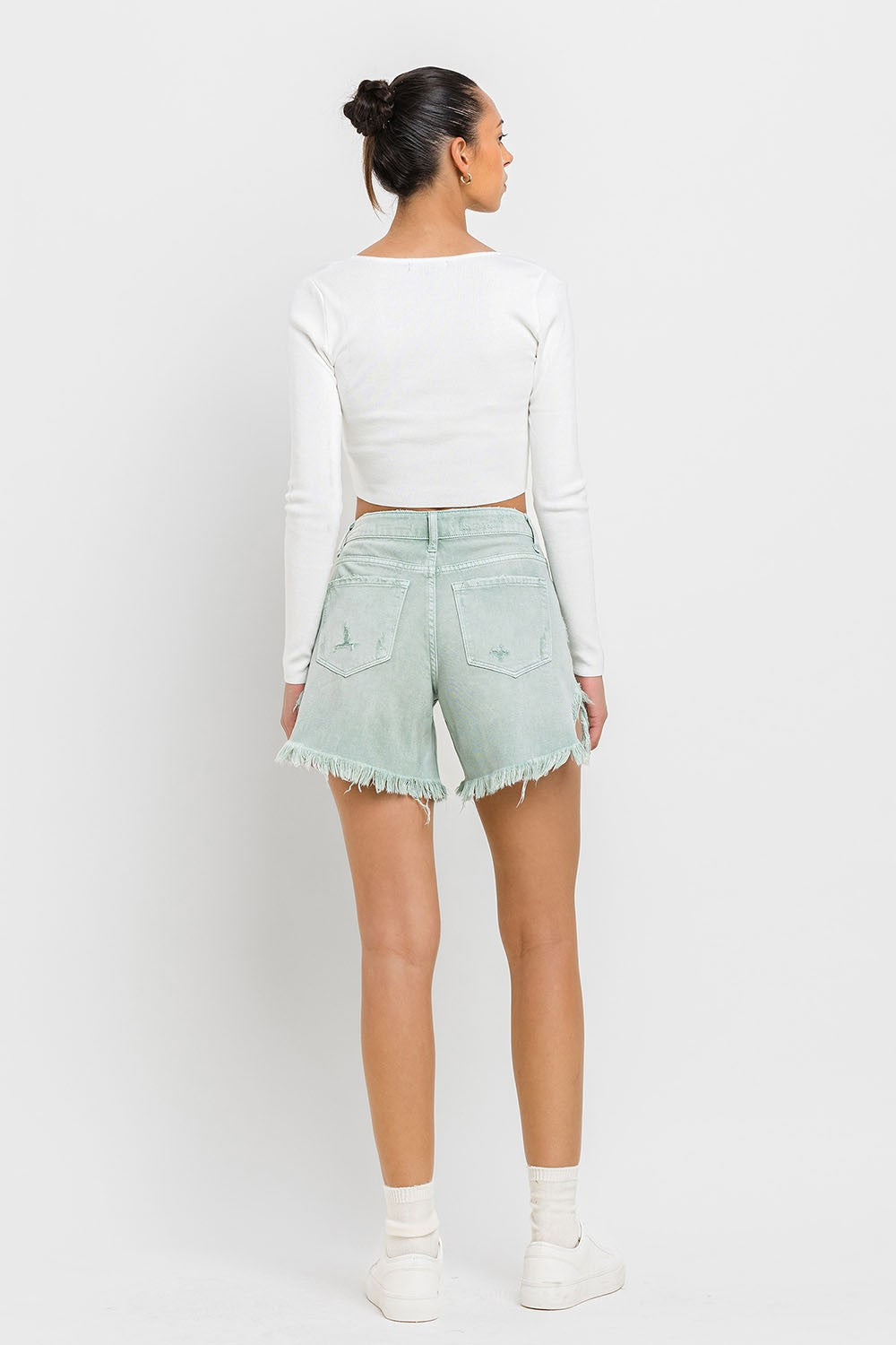 Vervet High Rise Side Slit Denim Shorts