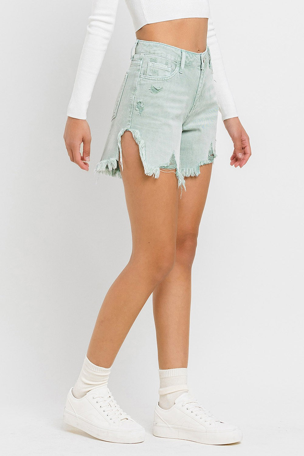 Vervet High Rise Side Slit Denim Shorts